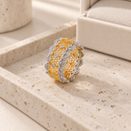 Women’s 925 Sterling Silver Wide Band Ring with Openwork Lace Detail