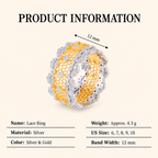 Women’s 925 Sterling Silver Wide Band Ring with Openwork Lace Detail