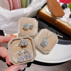Women’s Elegant Camellia Necklace, Earrings, Bangle & Two-Ring Set with Cubic Zirconia
