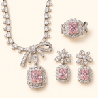 Women’s Romantic Cubic Zirconia Necklace, Earrings & Adjustable Ring Set with Bow Detail