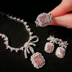 Women’s Romantic Cubic Zirconia Necklace, Earrings & Adjustable Ring Set with Bow Detail