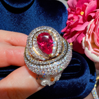 Women’s Elegant Pear-Shaped Cubic Zirconia Adjustable Ring with Layered Halo Detail