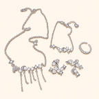 Women’s Celestial Cubic Zirconia Necklace, Earrings, Bracelet & Ring Set with Star and Tassel Details