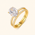 Women’s S925 Sterling Silver Oval Moissanite Two-Piece Stackable Ring Set, 7×10 mm