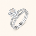 Women’s S925 Sterling Silver Oval Moissanite Two-Piece Stackable Ring Set, 7×10 mm