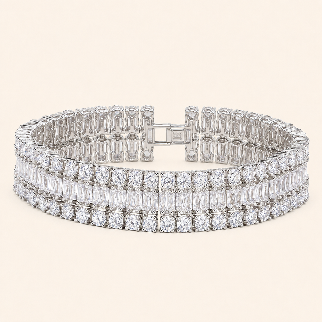Emerald Green Triple-Row Cubic Zirconia Bracelet