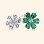 S925 Sterling Silver Adjustable Double Flower Ring with High-Carbon Stone Accents