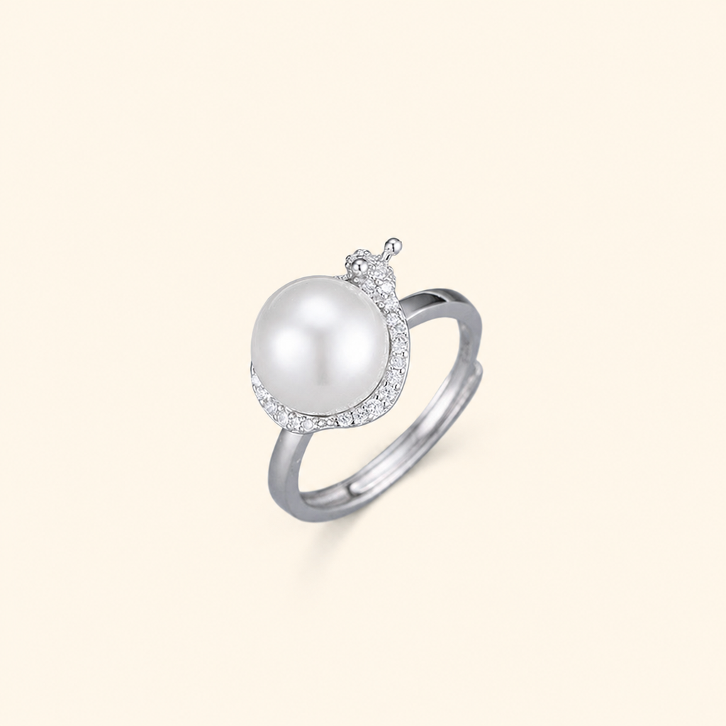 Women’s 925 Sterling Silver Adjustable Pearl Crown Ring with Cubic Zirconia Detail