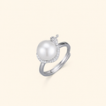 Women’s 925 Sterling Silver Adjustable Pearl Crown Ring with Cubic Zirconia Detail