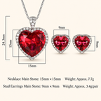 Women’s Romantic Heart-Cut Cubic Zirconia Pendant Necklace & Earrings Set with Halo Detail