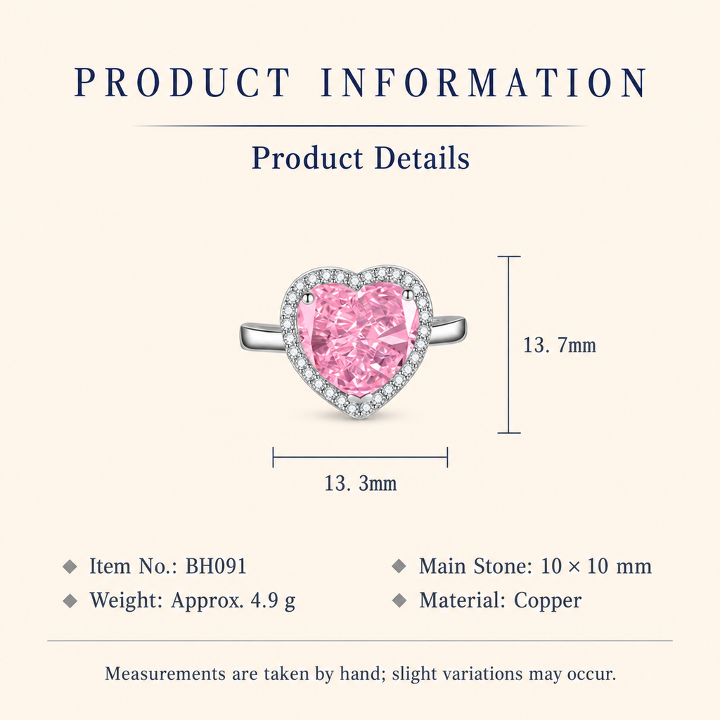Women’s Romantic Heart-Cut High-Carbon Diamond Adjustable Ring with Pavé Halo – 9 Colors