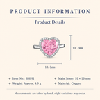 Women’s Romantic Heart-Cut High-Carbon Diamond Adjustable Ring with Pavé Halo – 9 Colors