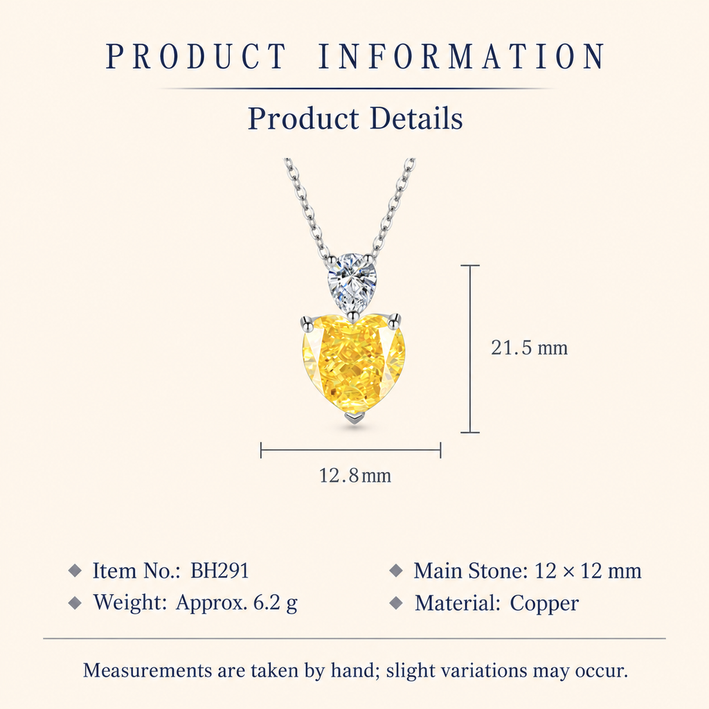 Women’s Yellow Heart-Cut High-Carbon Diamond Necklace, Earrings & Ring Jewelry Set