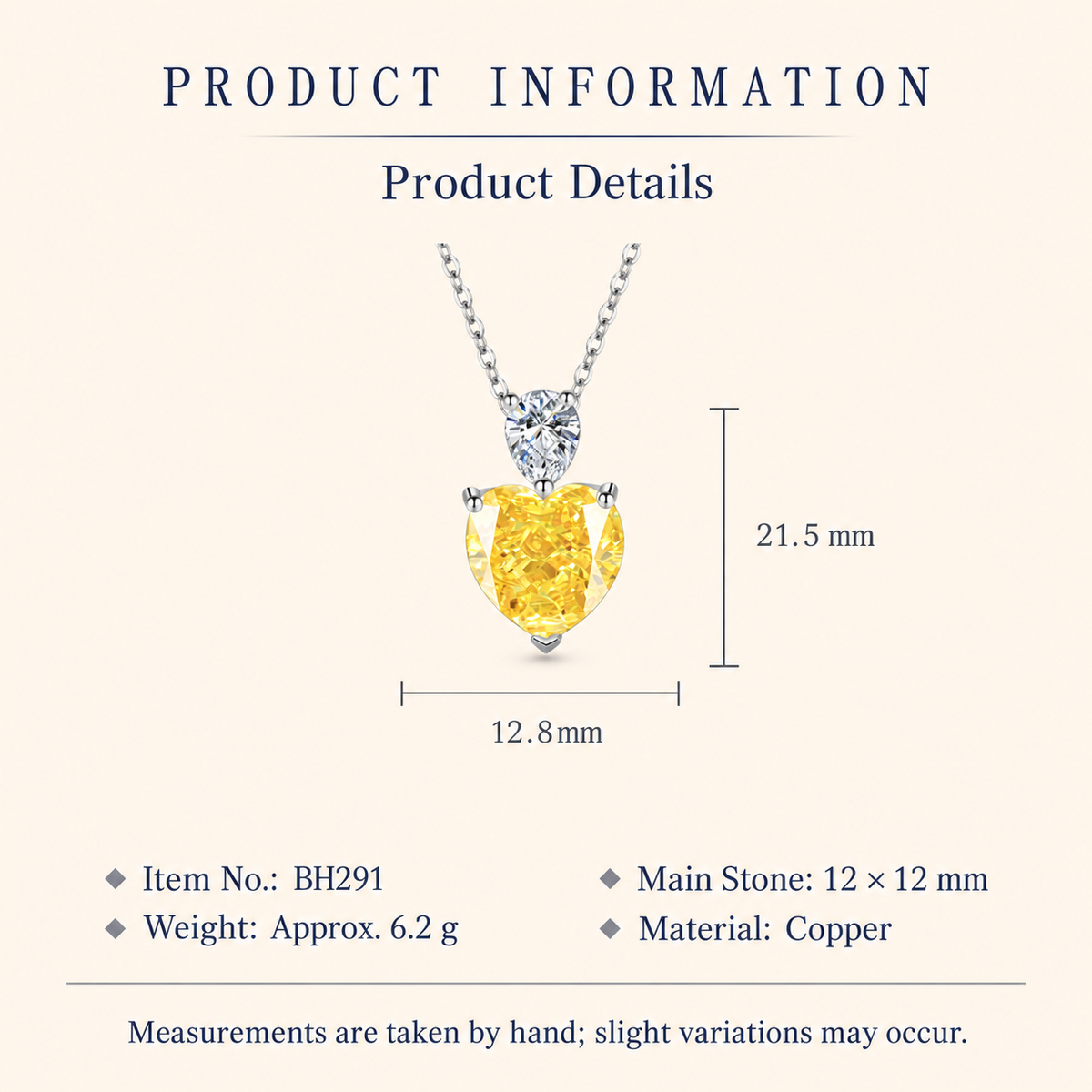 Women’s Yellow Heart-Cut High-Carbon Diamond Necklace, Earrings & Ring Jewelry Set