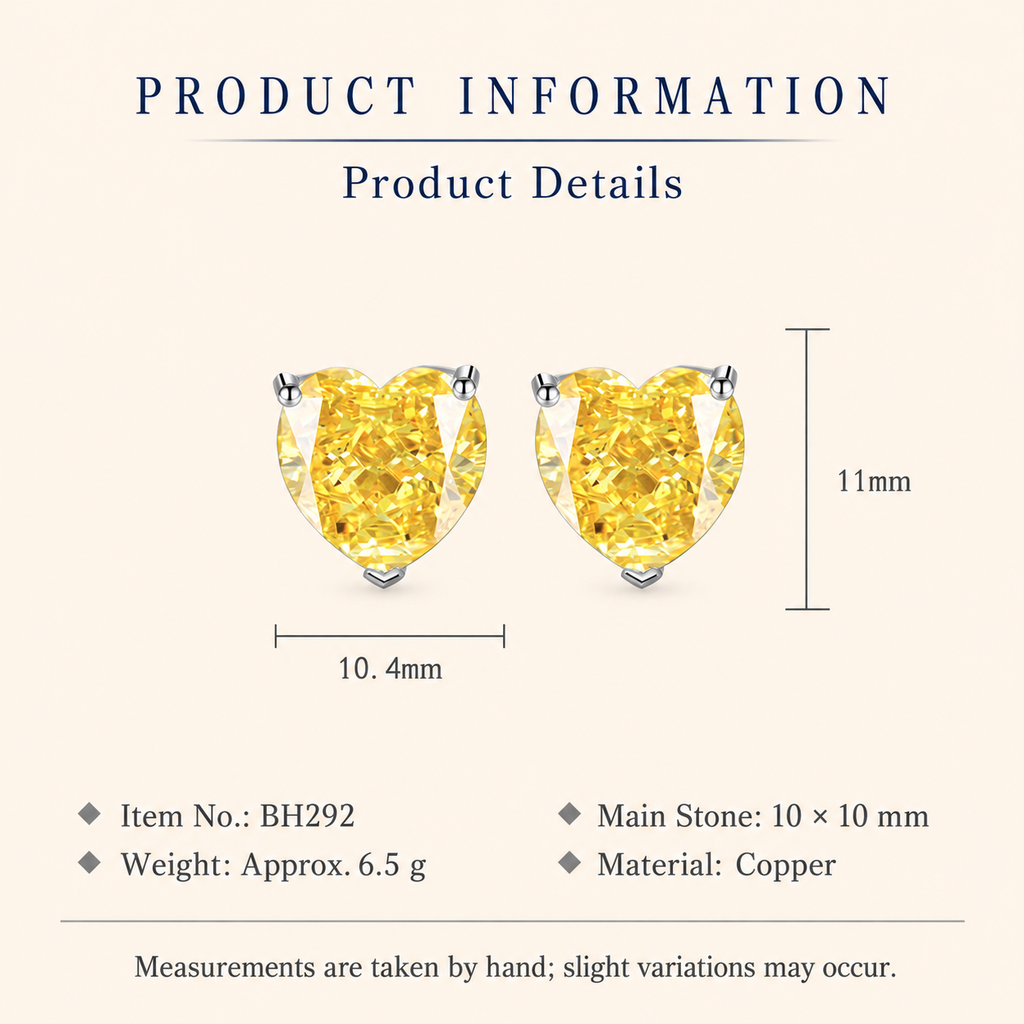 Women’s Yellow Heart-Cut High-Carbon Diamond Necklace, Earrings & Ring Jewelry Set
