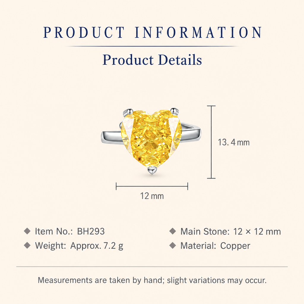 Women’s Yellow Heart-Cut High-Carbon Diamond Necklace, Earrings & Ring Jewelry Set