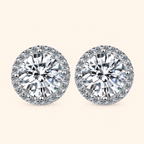 Women’s S925 Sterling Silver Round-Cut Moissanite Halo Stud Earrings – 0.1CT to 2CT
