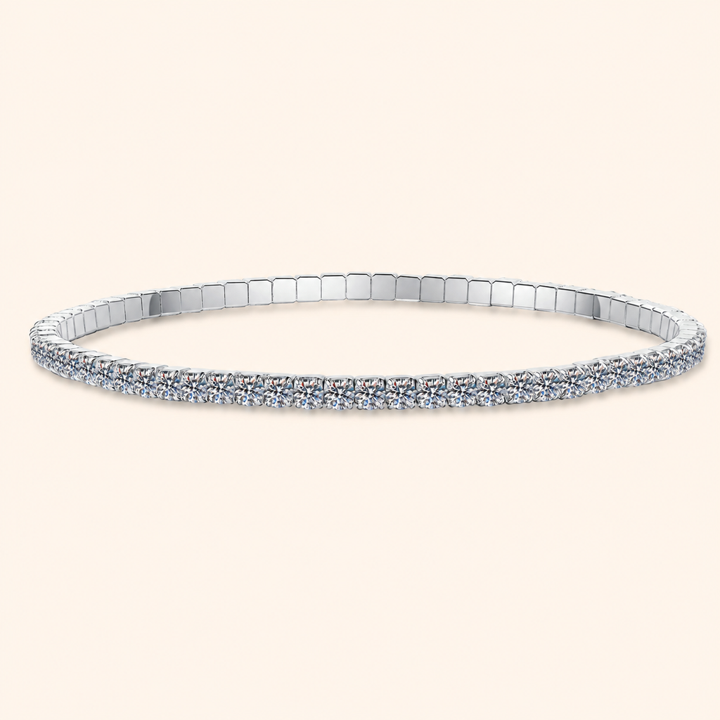 Women’s & Men’s S925 Sterling Silver Moissanite Tennis Stretch Bracelet – Gold & Silver