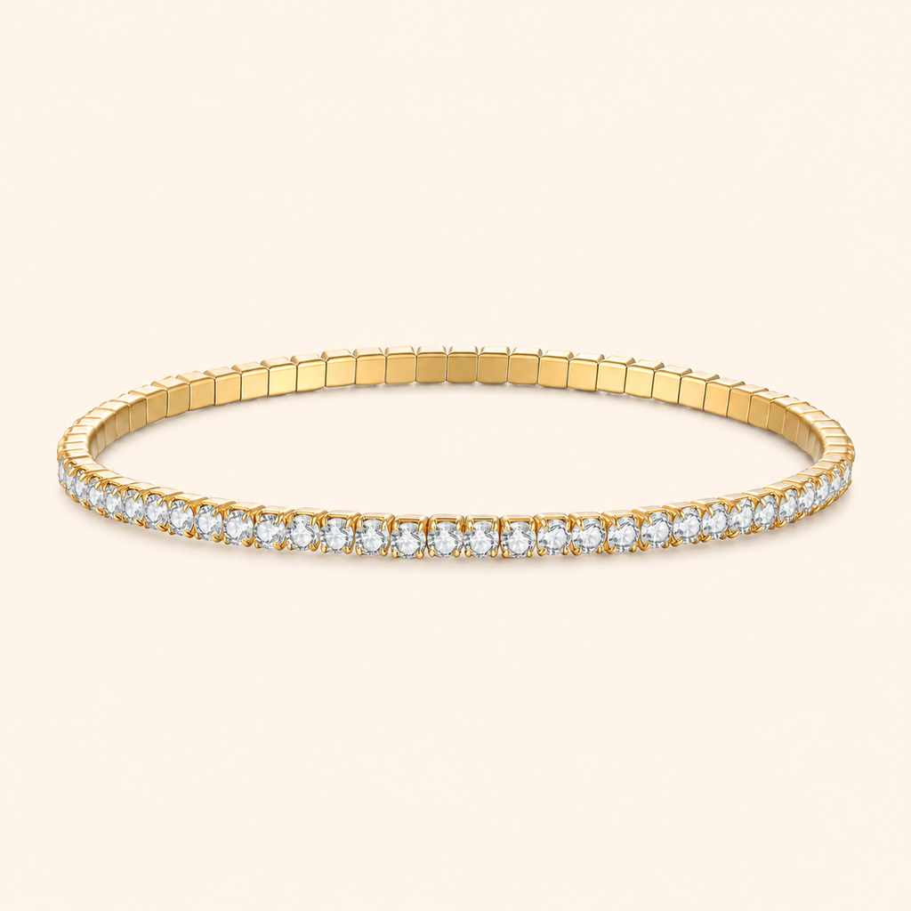 Women’s & Men’s S925 Sterling Silver Moissanite Tennis Stretch Bracelet – Gold & Silver