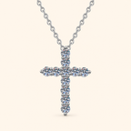 S925 Sterling Silver Round-Cut Moissanite Cross Pendant Necklace – 0.33CT / 0.66CT / 1.1CT