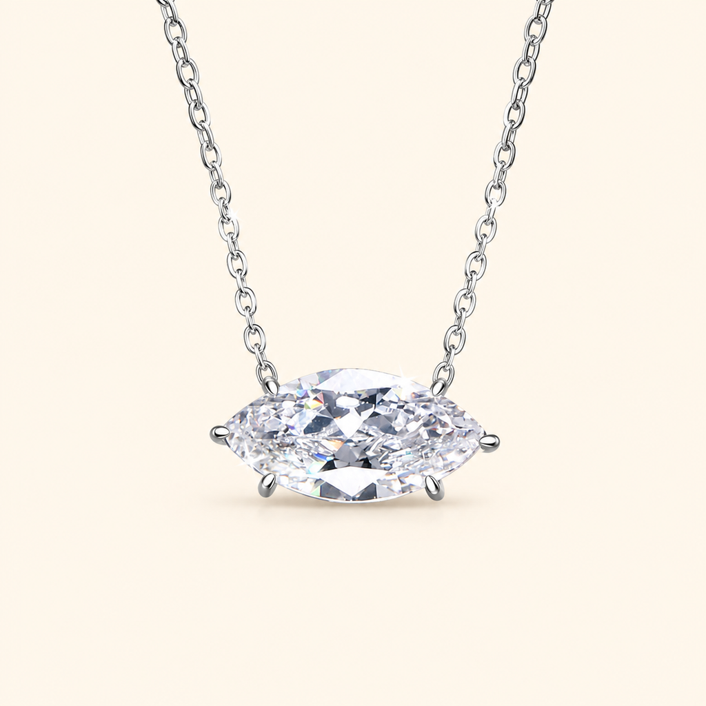 Women’s S925 Sterling Silver Marquise-Cut Moissanite Solitaire Necklace – 1CT / 2CT / 4CT