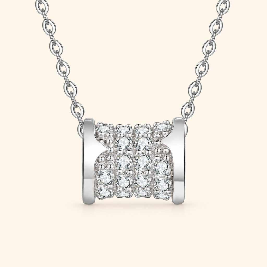 Women’s S925 Sterling Silver Pavé Moissanite Hourglass Pendant Necklace – 0.63CT
