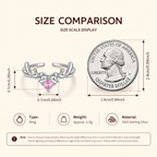 Women’s S925 Sterling Silver Pink Zircon Reindeer & Bow Adjustable Open Ring