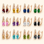 Women’s Multicolor Oval-Cut Cubic Zirconia Drop Earrings with Pavé Twist Detail – Gold & Silver Tone