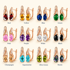 Women’s Multicolor Oval-Cut Cubic Zirconia Drop Earrings with Pavé Twist Detail – Gold & Silver Tone
