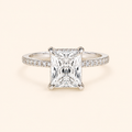 Women’s Luxury Rectangular-Cut Cubic Zirconia Four-Prong Pavé Ring – Platinum, Gold & Rose Gold Tone