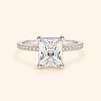 Women’s Luxury Rectangular-Cut Cubic Zirconia Four-Prong Pavé Ring – Platinum, Gold & Rose Gold Tone