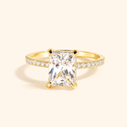 Women’s Luxury Rectangular-Cut Cubic Zirconia Four-Prong Pavé Ring – Platinum, Gold & Rose Gold Tone