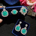 Mojito Garden Mint Green Cubic Zirconia Jewelry Set with Pendant Necklace, Drop Earrings & Two Adjustable Rings