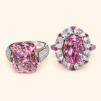 Cherry Blossom Pink Statement Ring with Ice-Flower Faceting – Cushion or Floral Halo Style