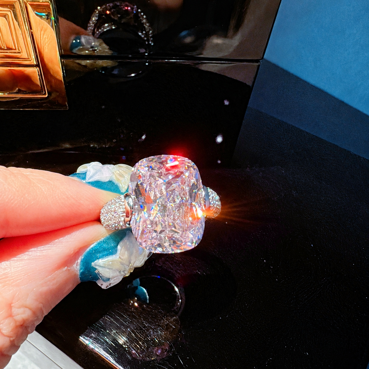 Cherry Blossom Pink Statement Ring with Ice-Flower Faceting – Cushion or Floral Halo Style