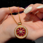 Floral Compass Cubic Zirconia Pendant Necklace with Gold-Tone Setting – Three Color Options
