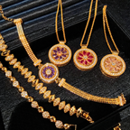 Floral Compass Cubic Zirconia Pendant Necklace with Gold-Tone Setting – Three Color Options
