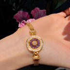 Gold-Tone Cubic Zirconia Bracelet – Beaded, Marquise Link & Purple Floral Compass Styles