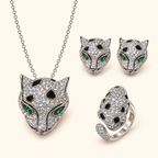 Panther Head Cubic Zirconia Jewelry Set with Pendant Necklace, Earrings & Statement Ring