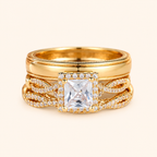 Women’s Elegant Three-Piece Geometric Ring Set with Sparkling Cubic Zirconia