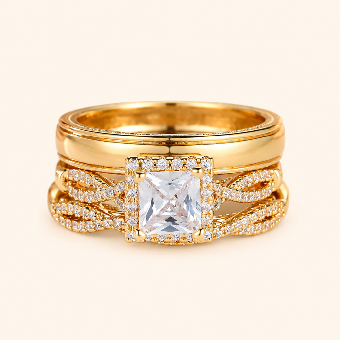 Women’s Elegant Three-Piece Geometric Ring Set with Sparkling Cubic Zirconia