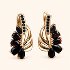 Women’s Elegant Floral Earrings with Teardrop Cubic Zirconia and Curved Metal Detail