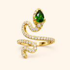 Women’s 925 Sterling Silver Adjustable Snake Ring with Natural Green Diopside