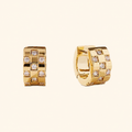 925 Sterling Silver Checkerboard Micro-Pavé Huggie Hoop Earrings