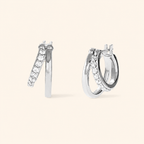 Gold-Tone Double-Row Zirconia Huggie Hoop Earrings