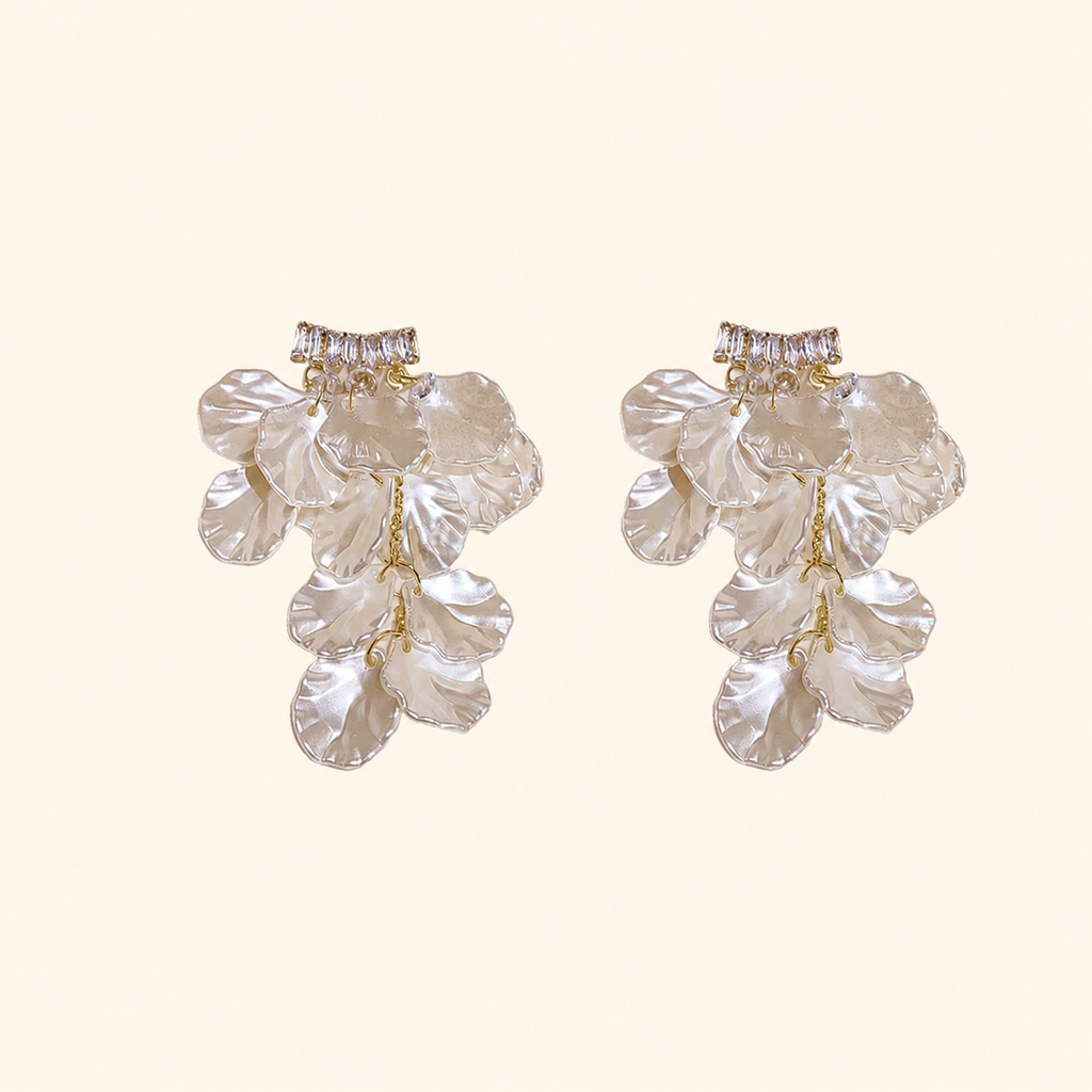 Women’s Ivory Acrylic Shell Petal Tassel Drop Earrings with Square Zirconia