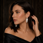 Women’s Ivory Acrylic Shell Petal Tassel Drop Earrings with Square Zirconia
