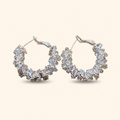 Women’s Silver Baguette Zircon Cluster Hoop Earrings