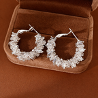 Women’s Silver Baguette Zircon Cluster Hoop Earrings