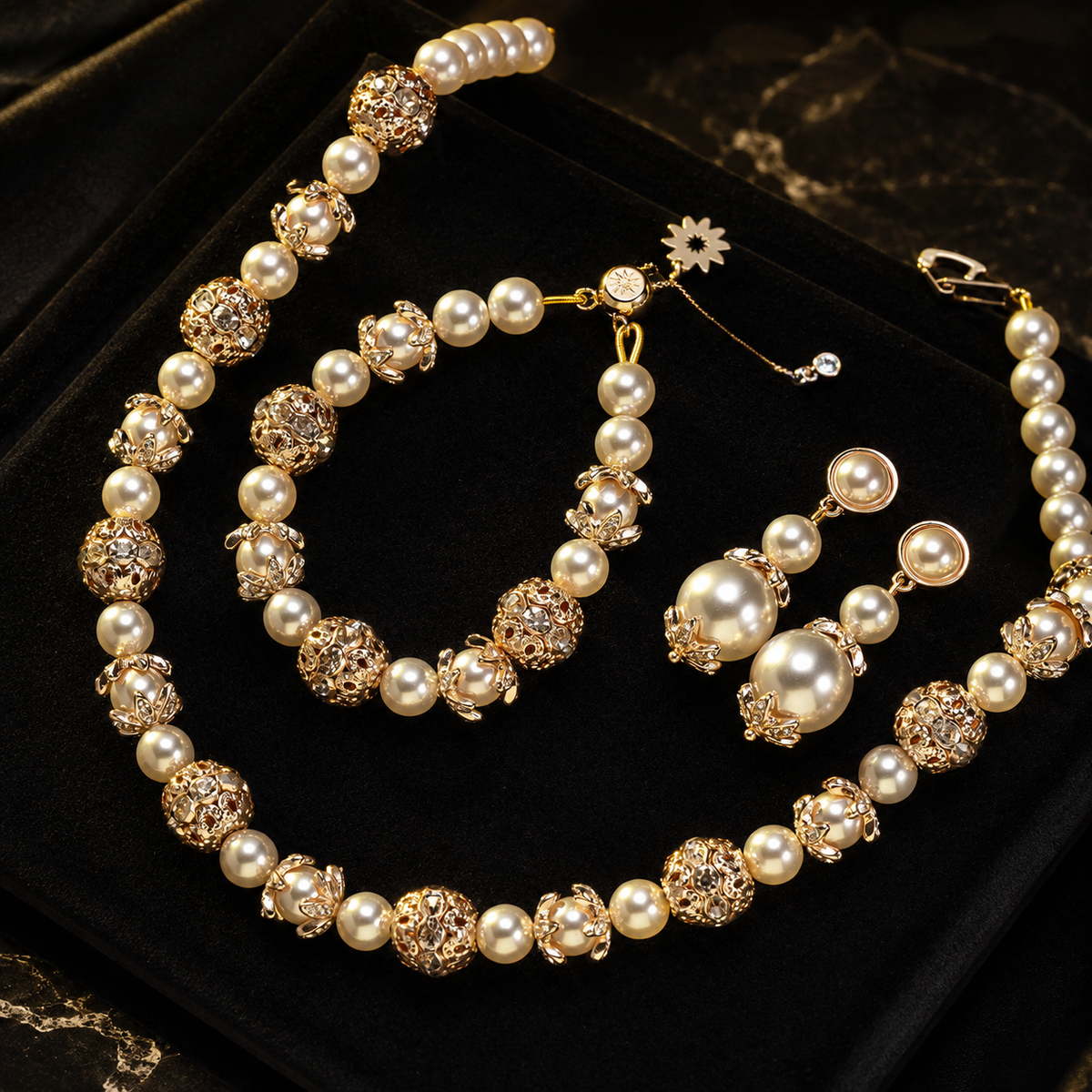 Women’s Vintage Pearl Chain Necklace with Mother-of-Pearl Pendant